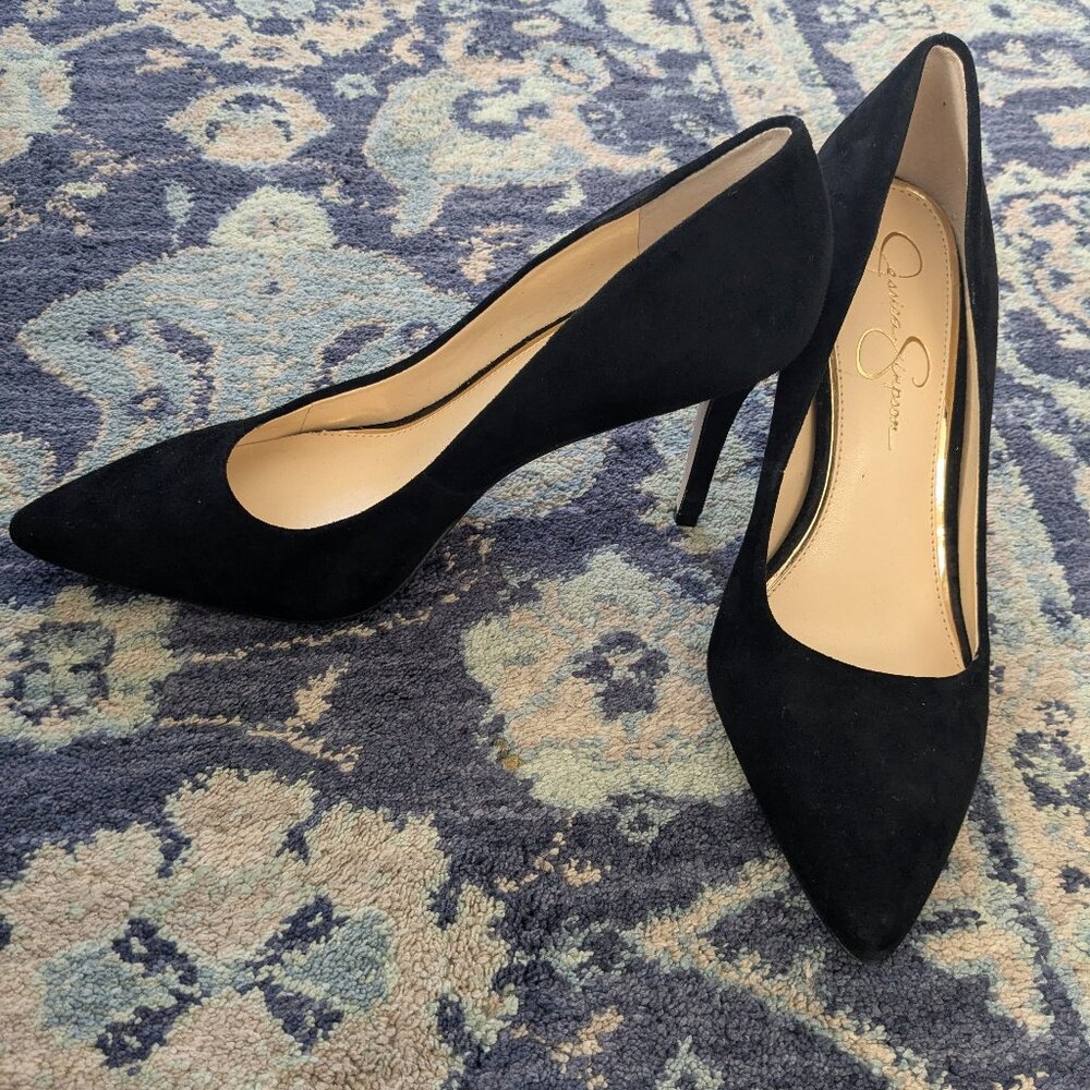 Jessica Simpson Black Suede Pointy Toe Heels Stiletto